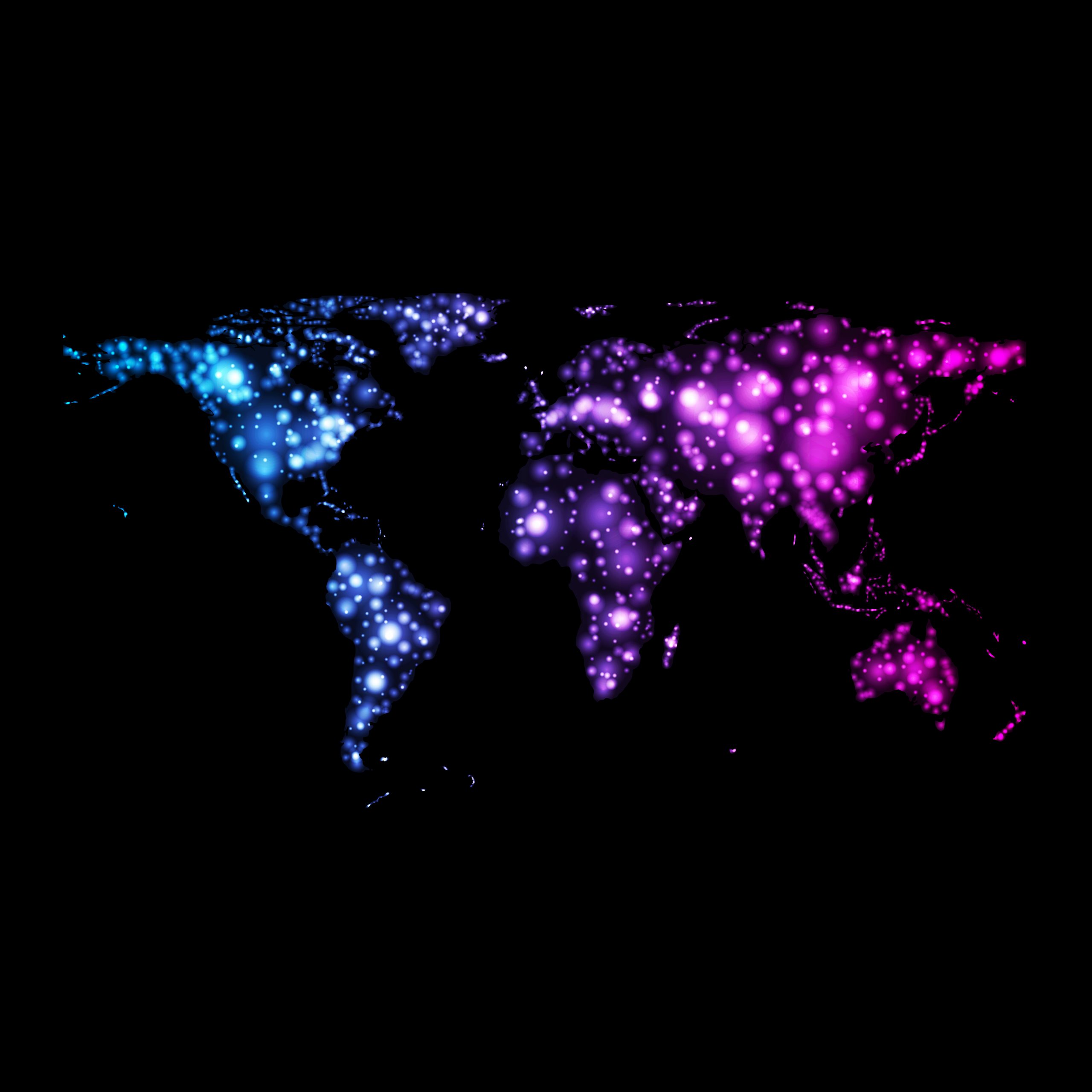 Glowing world map of BEXA partner organisations